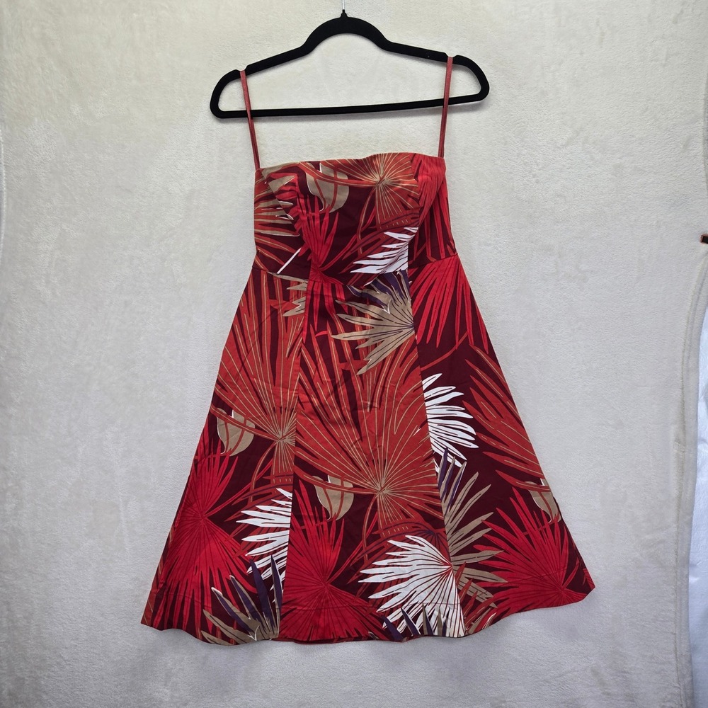Gap Stretch Red Tropical Palm Print Fit and Flare Sundress Size 6‎ Floral Party
